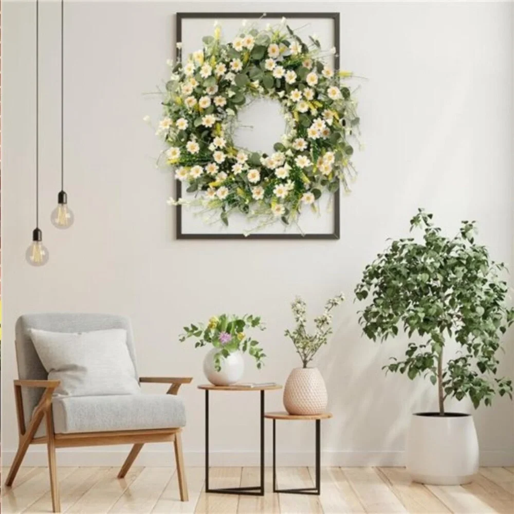 White Daisy Wreath 24 Inch Spring Summer Wreath Fake Silk Floral Wreath New